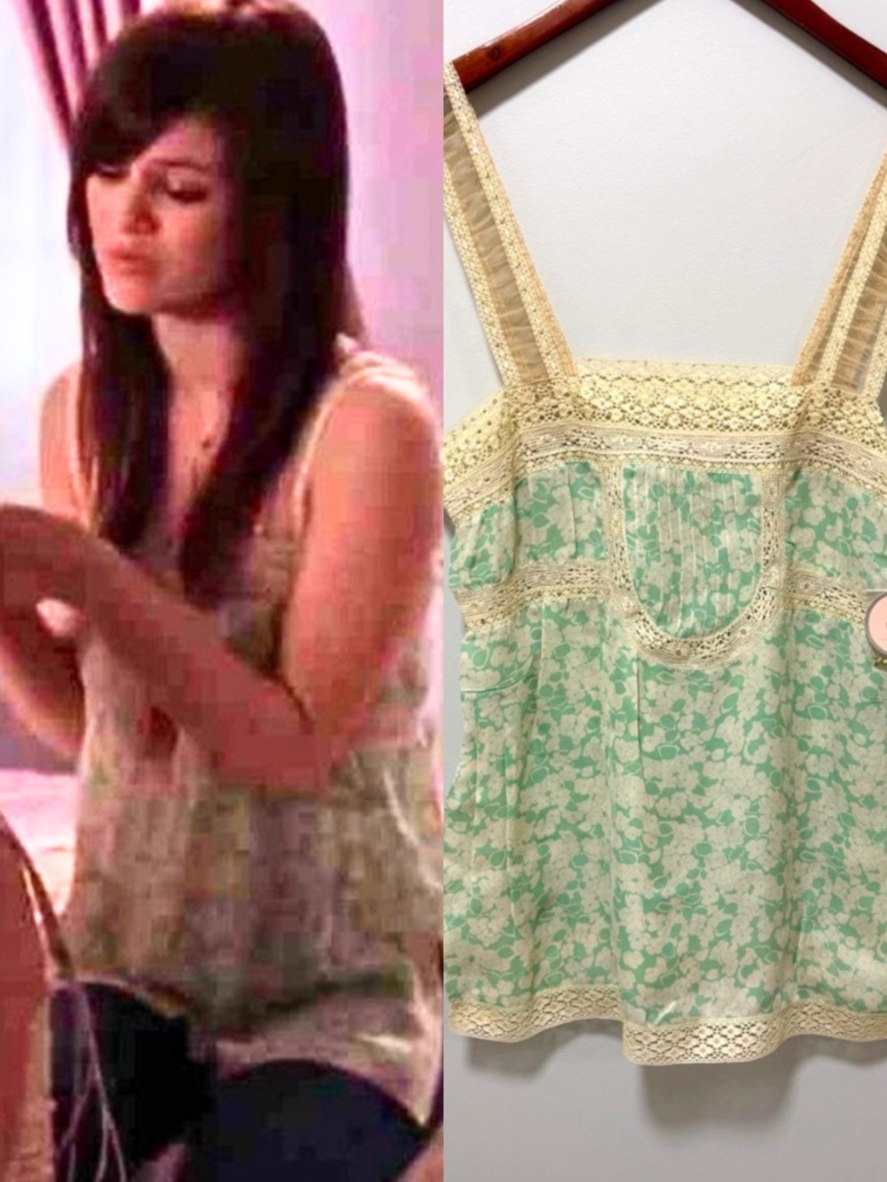 Y2K 2000s Mint Top ASO Summer Roberts The O.C. Floral Lace Soft Green Size 8 NWT